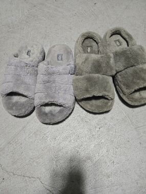 UGG Fluff Slide Slippers - Gray and Olive